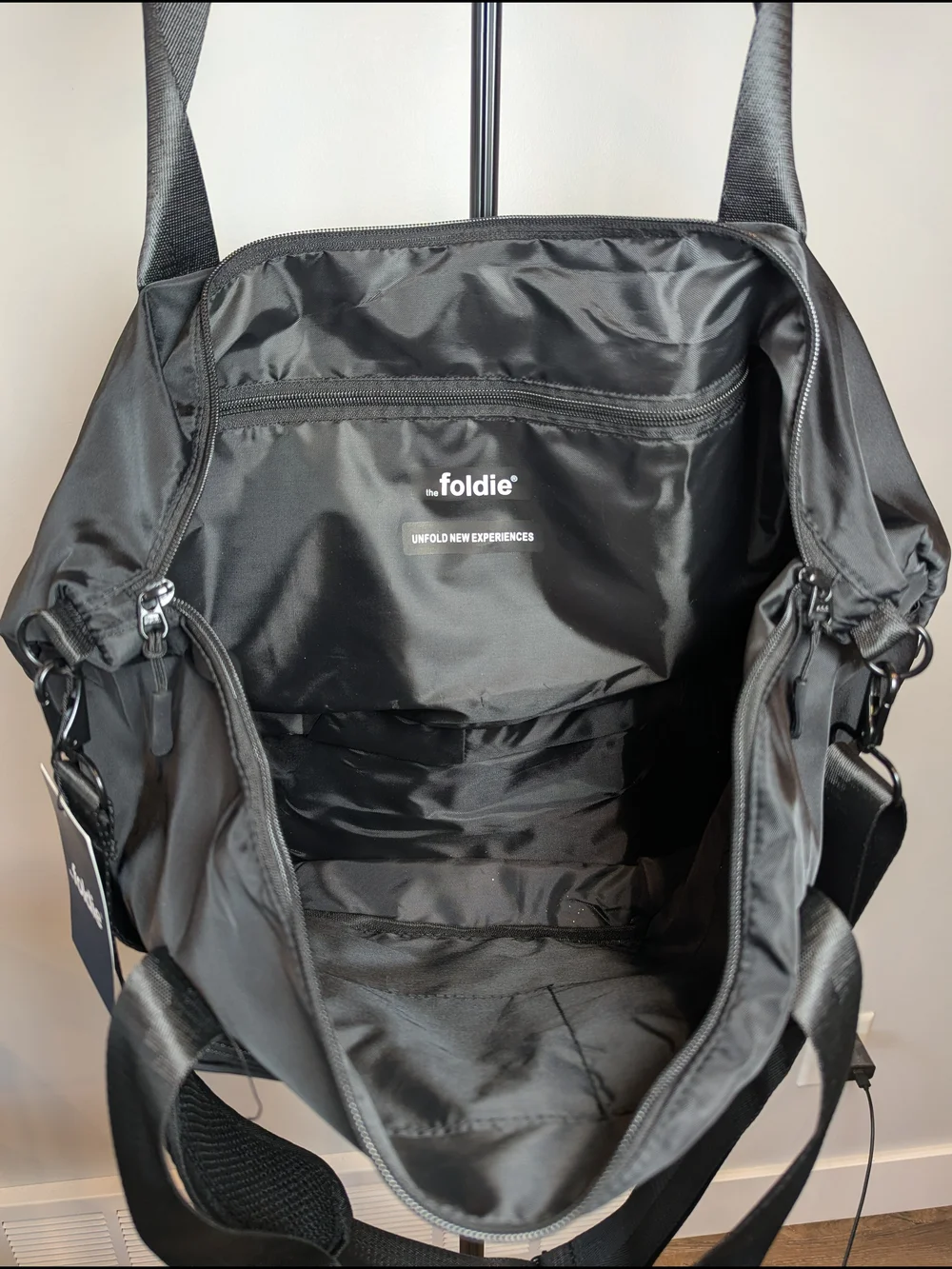 NWT Foldie Original Black Expandable, Foldable Travel Duffel Bag SPACIOUS